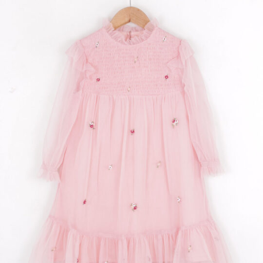 Mesh Voil Baby Pink Dress