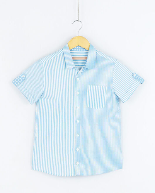 Cotton Cambric Blue Stripe Shirt